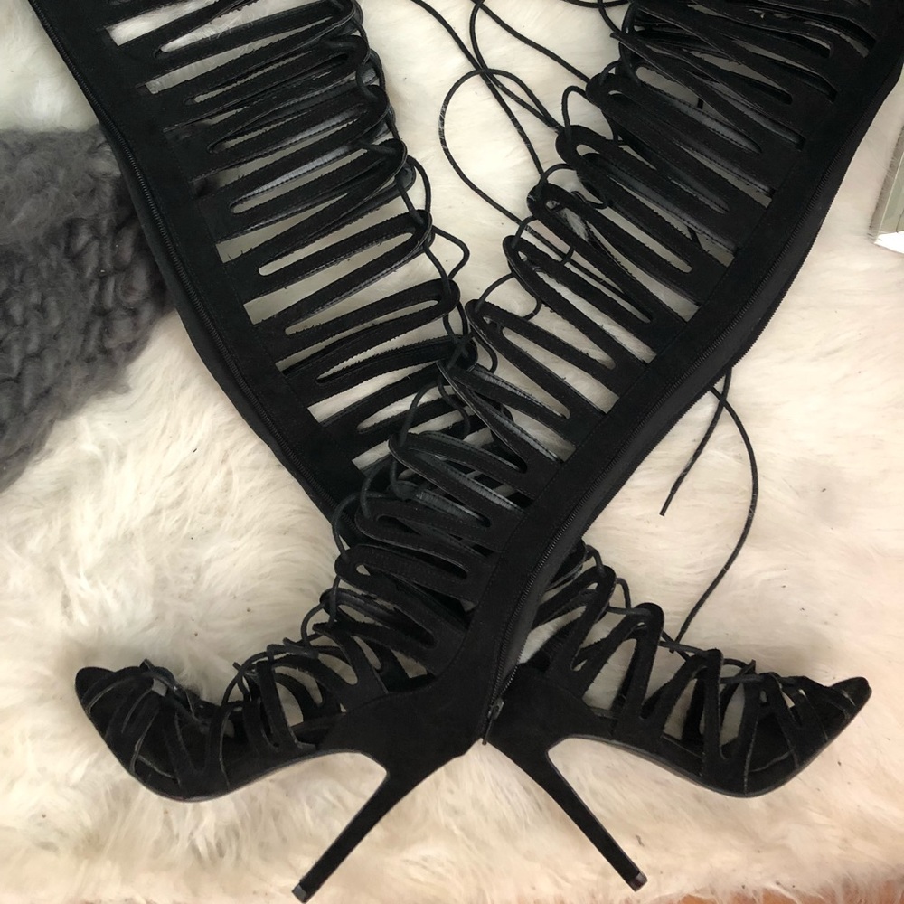Womens size 7.5 lace up thigh high heels